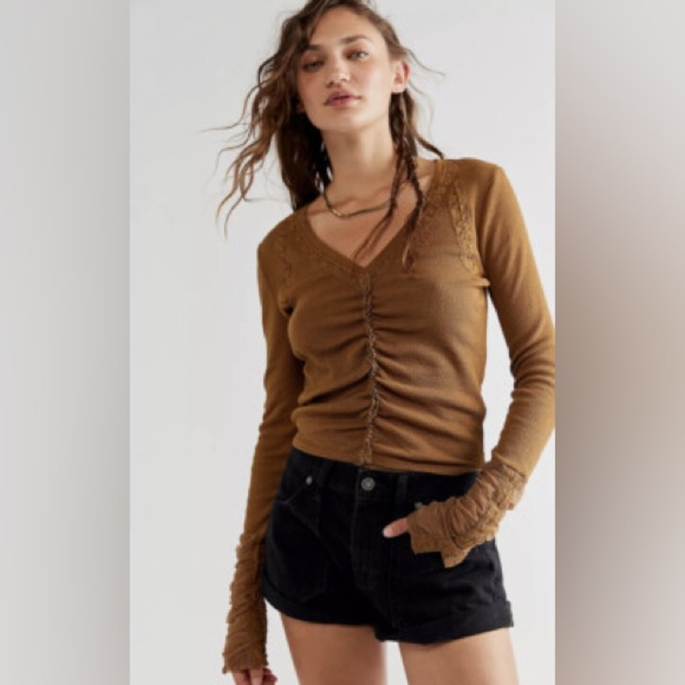 Free People Wear Me Out Ruched Long Sleeve Top NWT